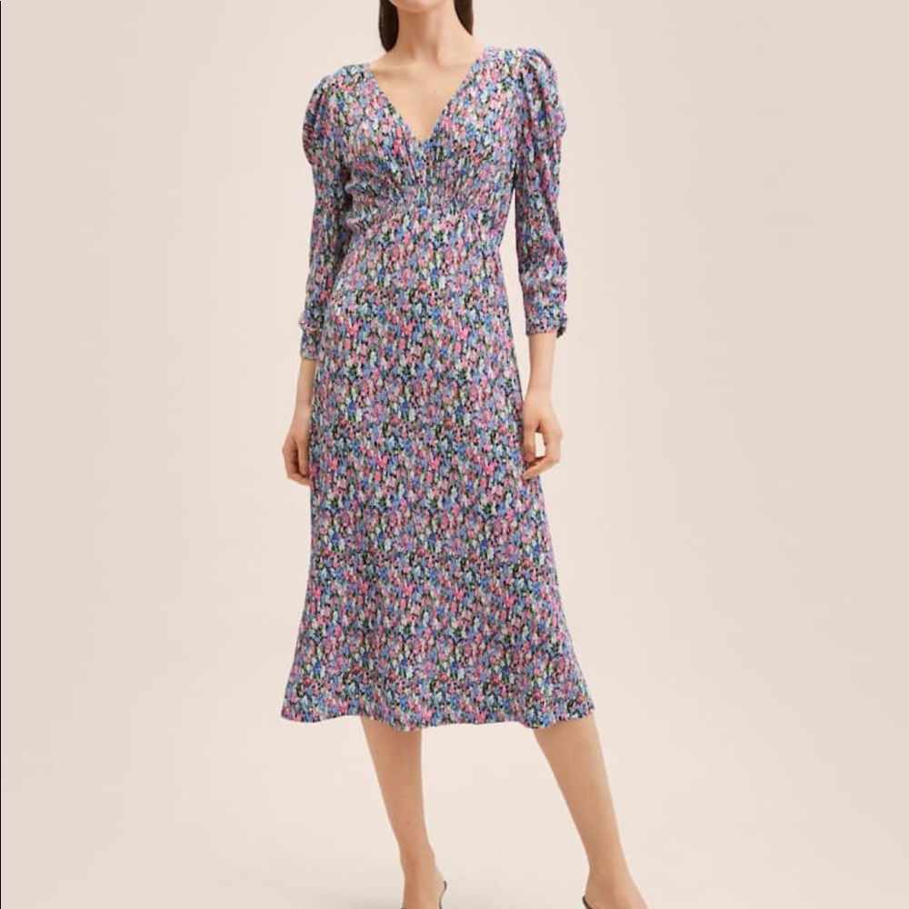 MANGO printed floral pleated dress multicolor NWOT